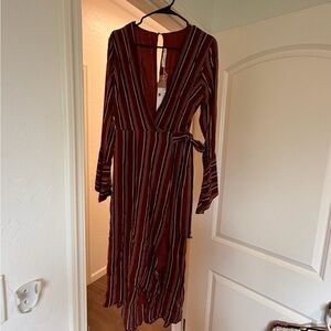 Lush Burgundy Striped Long Sleeve Dress